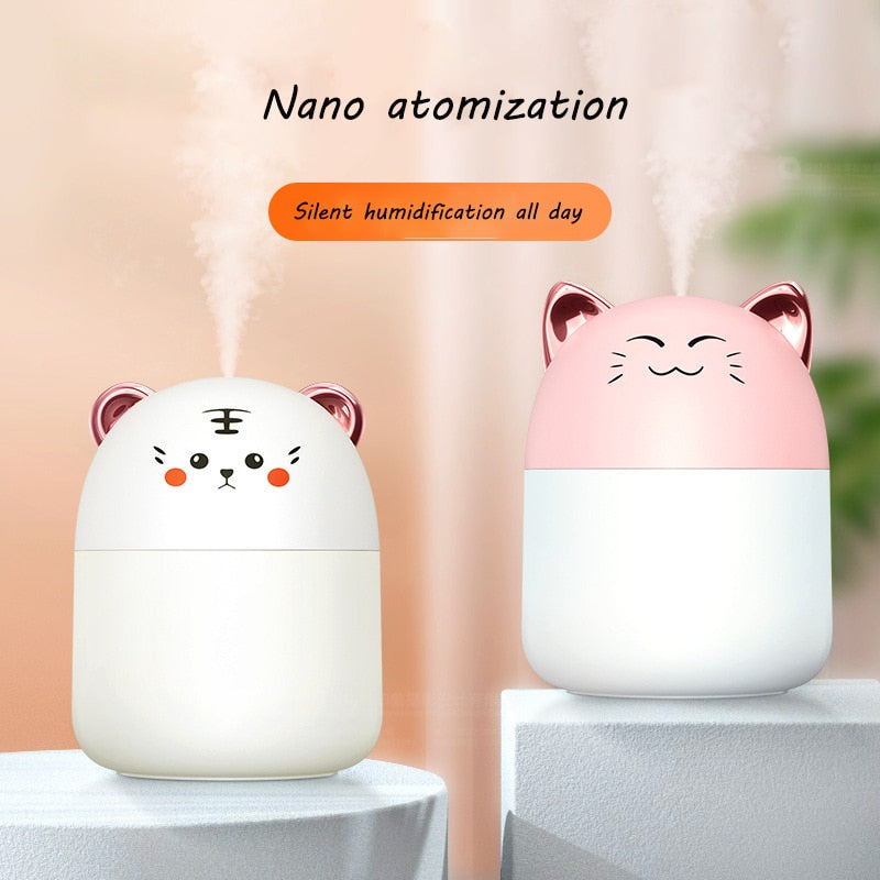Cute Cat Air Humidifier Aromatherapy Diffuser With Night Light - Nebulizer Mist Maker