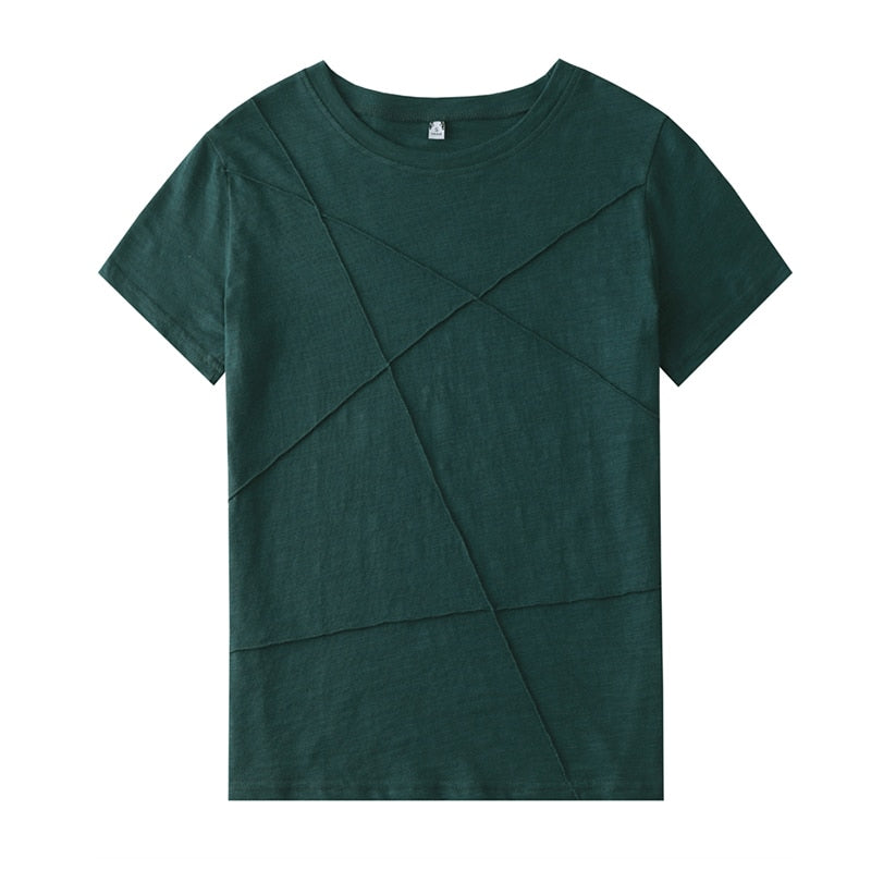 Summer Slim Cotton Bamboo Solid Color Casual Women's T-Shirts O-Neck