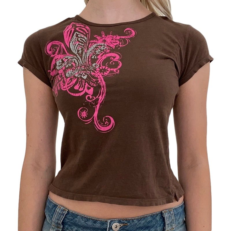 Vintage T-shirt Women's Short Sleeve Round Neck Slim Fit Tops