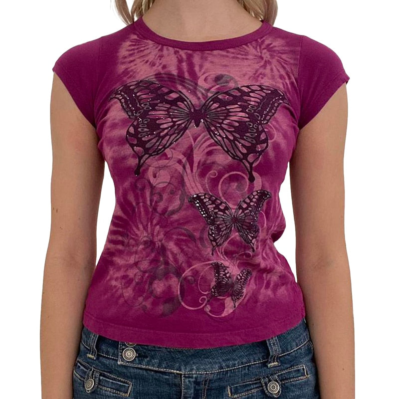 Vintage T-shirt Women's Short Sleeve Round Neck Slim Fit Tops
