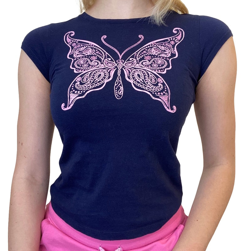 Vintage T-shirt Women's Short Sleeve Round Neck Slim Fit Tops
