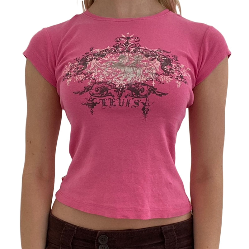 Vintage T-shirt Women's Short Sleeve Round Neck Slim Fit Tops