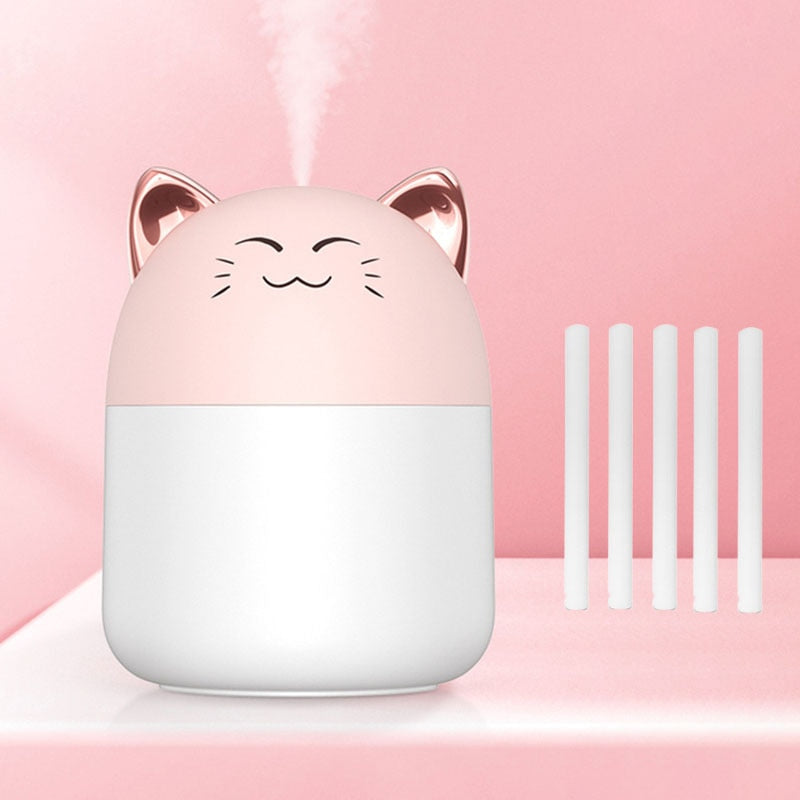 Cute Cat Air Humidifier Aromatherapy Diffuser With Night Light - Nebulizer Mist Maker