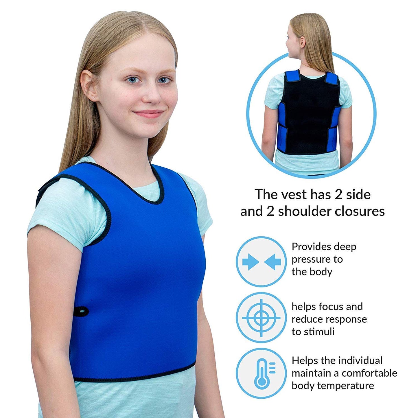 Weighted Sensory Compression Vest for Autism and Hyperactivity, Deep Pressure Vest for Kids with Mood Processing Disorders