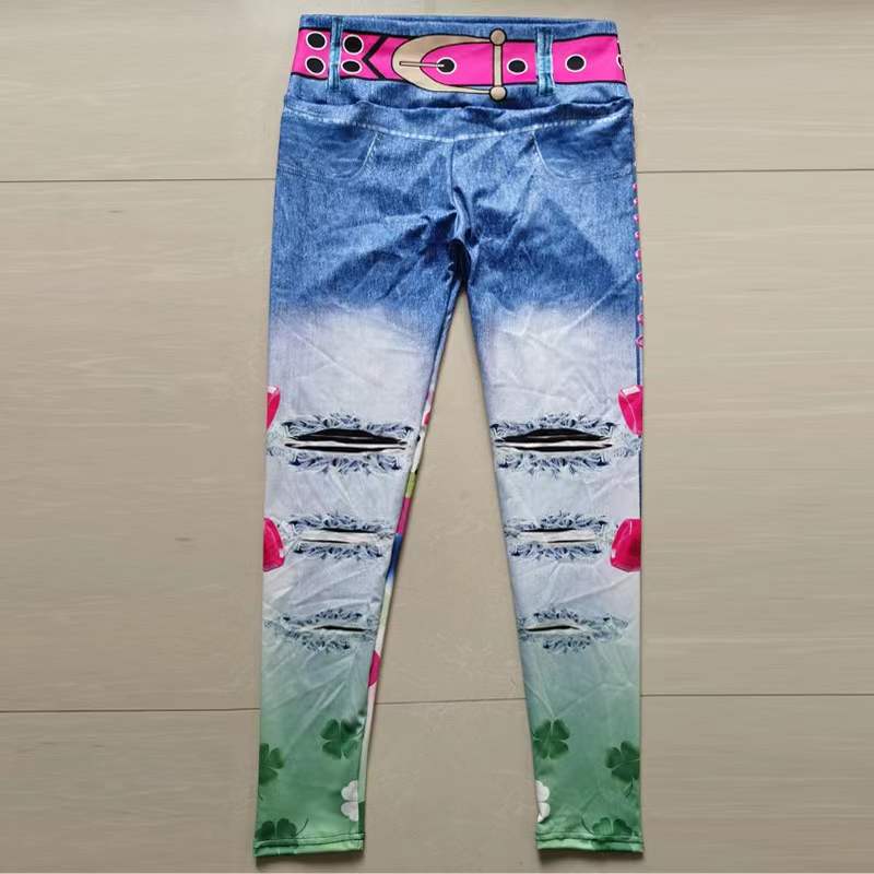 Denim Telephone 3D Print Women Pants Push Up Running Sports Leggings Slim Pants Female Casual Trousers Fitness Legging