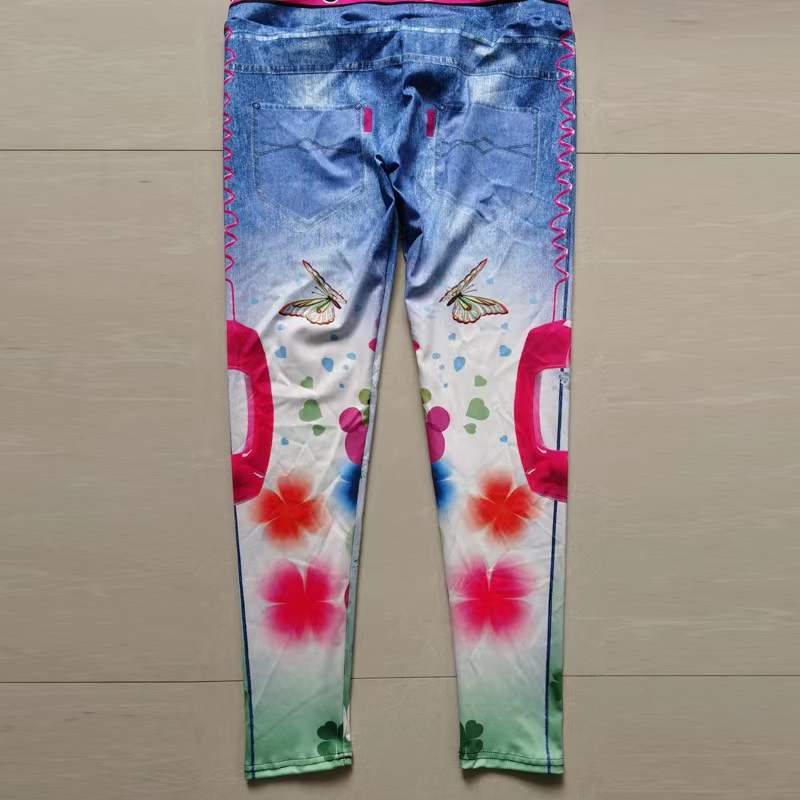 Denim Telephone 3D Print Women Pants Push Up Running Sports Leggings Slim Pants Female Casual Trousers Fitness Legging