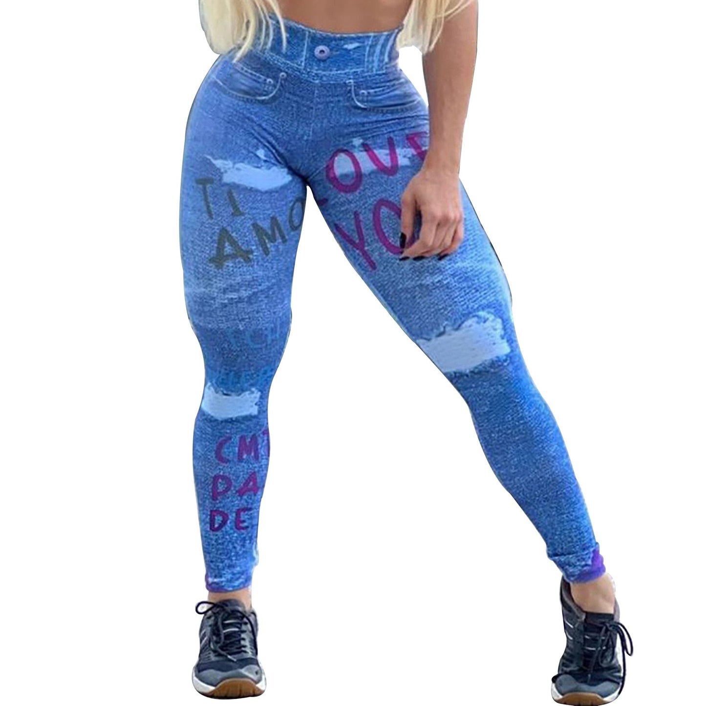 Denim Telephone 3D Print Women Pants Push Up Running Sports Leggings Slim Pants Female Casual Trousers Fitness Legging