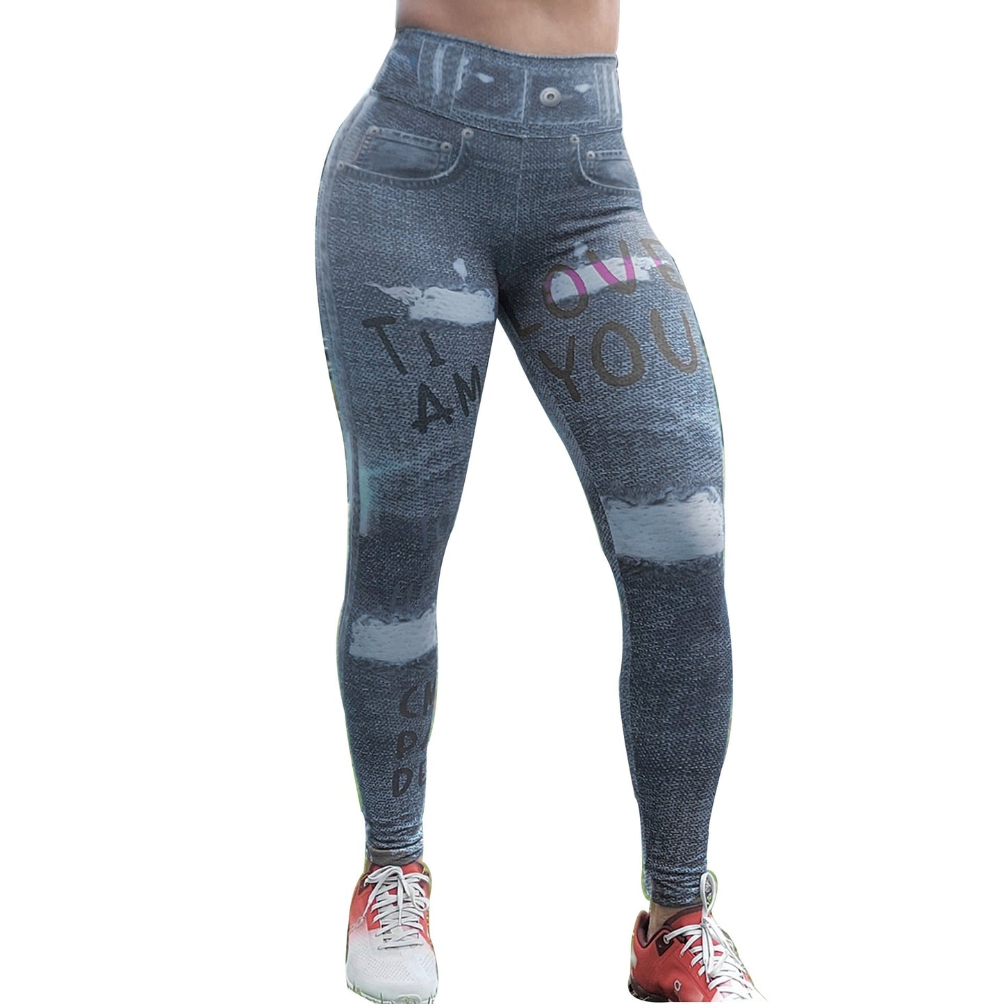 Denim Telephone 3D Print Women Pants Push Up Running Sports Leggings Slim Pants Female Casual Trousers Fitness Legging