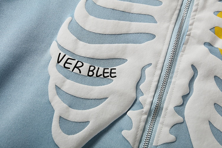 Ver Blee Y2K Skeleton Goth Grunge Long-Sleeved Hoodie - Vintage Retro Oversized Sweatshirt