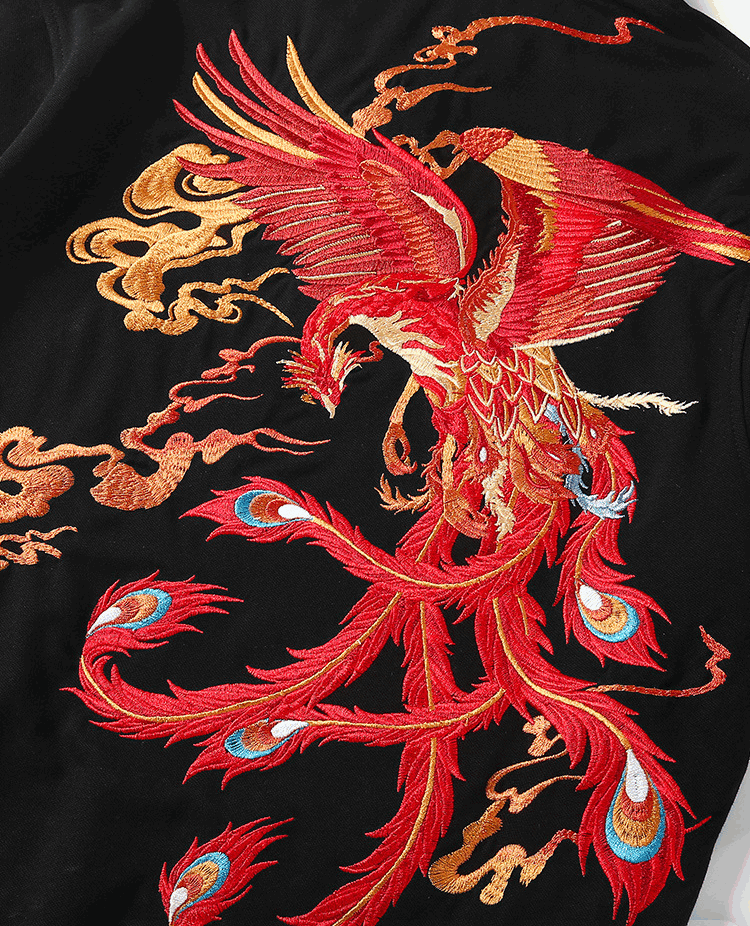 Fire Phoenix Embroidery Polo Shirt