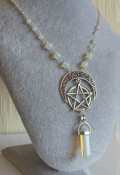 Triple Moon Necklace wiccan jewelry triple goddess pentacle necklace pentagram necklace pagan necklace