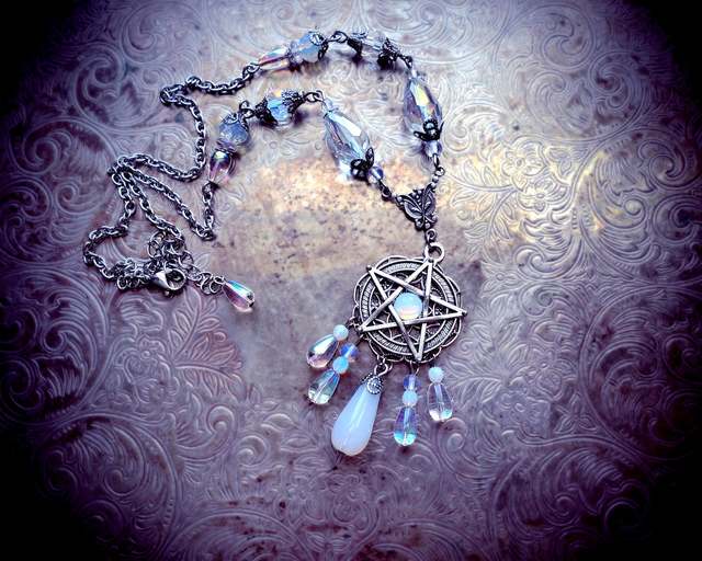 Triple Moon Necklace wiccan jewelry triple goddess pentacle necklace pentagram necklace pagan necklace