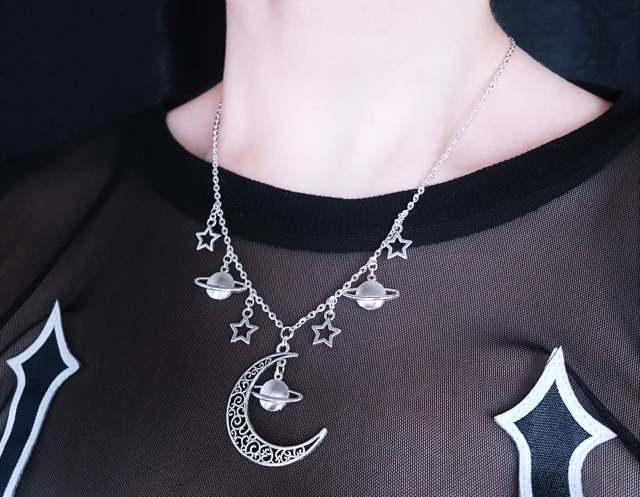 Triple Moon Necklace wiccan jewelry triple goddess pentacle necklace pentagram necklace pagan necklace