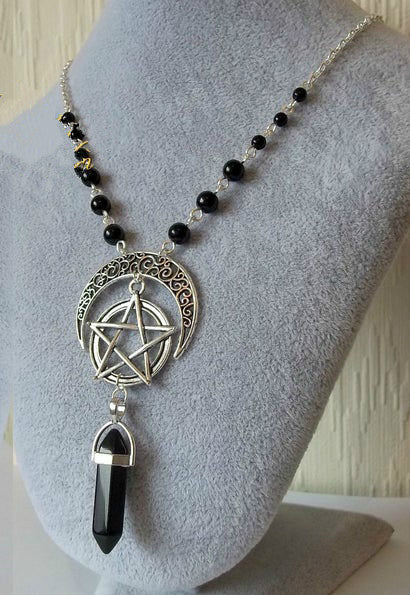 Triple Moon Necklace wiccan jewelry triple goddess pentacle necklace pentagram necklace pagan necklace