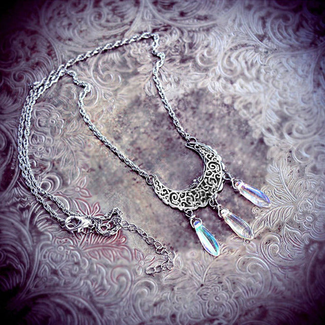Triple Moon Necklace wiccan jewelry triple goddess pentacle necklace pentagram necklace pagan necklace