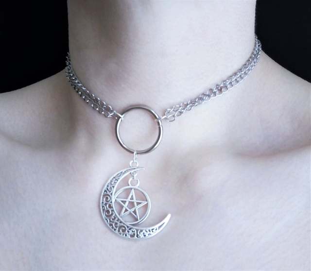 Triple Moon Necklace wiccan jewelry triple goddess pentacle necklace pentagram necklace pagan necklace