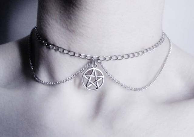 Triple Moon Necklace wiccan jewelry triple goddess pentacle necklace pentagram necklace pagan necklace