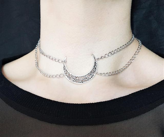 Triple Moon Necklace wiccan jewelry triple goddess pentacle necklace pentagram necklace pagan necklace