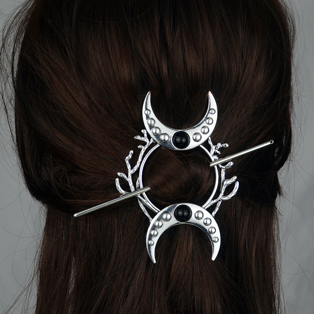 Vintage Renaissance Crescent Moon Could Hair Barrette Witchy Moon Hair Stick Wiccan Hairpin Pagan Gothic Hair Wiccan Jewelry