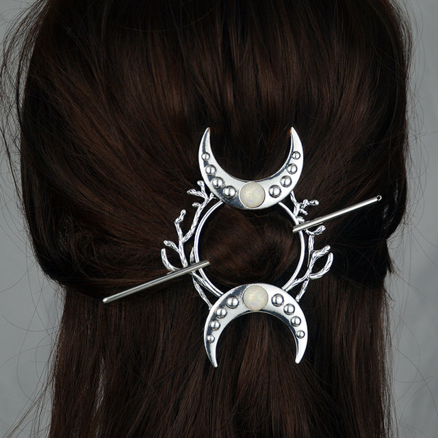 Vintage Renaissance Crescent Moon Could Hair Barrette Witchy Moon Hair Stick Wiccan Hairpin Pagan Gothic Hair Wiccan Jewelry