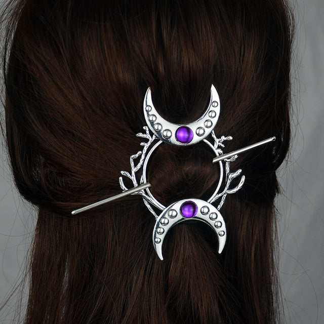 Vintage Renaissance Crescent Moon Could Hair Barrette Witchy Moon Hair Stick Wiccan Hairpin Pagan Gothic Hair Wiccan Jewelry