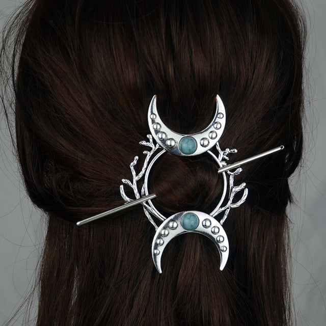 Vintage Renaissance Crescent Moon Could Hair Barrette Witchy Moon Hair Stick Wiccan Hairpin Pagan Gothic Hair Wiccan Jewelry