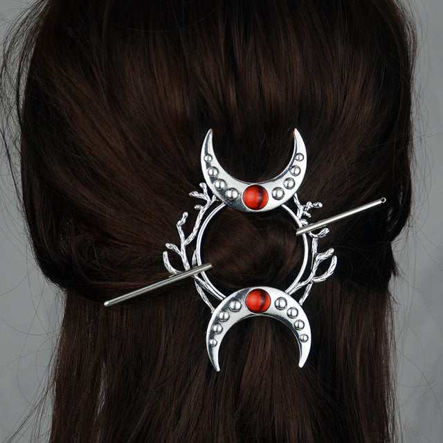 Vintage Renaissance Crescent Moon Could Hair Barrette Witchy Moon Hair Stick Wiccan Hairpin Pagan Gothic Hair Wiccan Jewelry