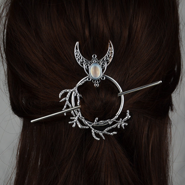 Vintage Renaissance Crescent Moon Could Hair Barrette Witchy Moon Hair Stick Wiccan Hairpin Pagan Gothic Hair Wiccan Jewelry
