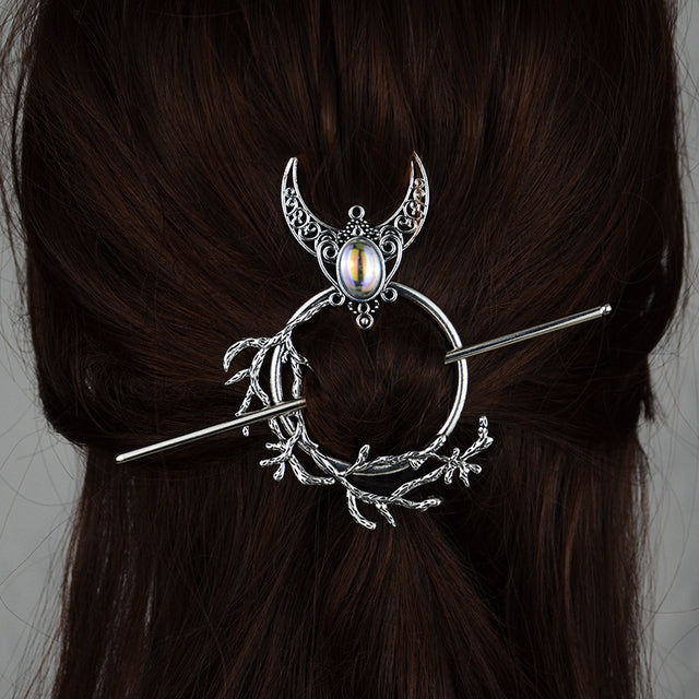Vintage Renaissance Crescent Moon Could Hair Barrette Witchy Moon Hair Stick Wiccan Hairpin Pagan Gothic Hair Wiccan Jewelry