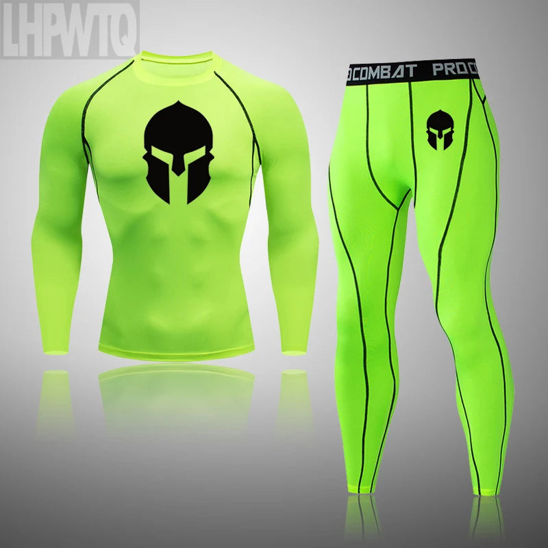 Spartan 3 Piece Gym Set - Compression Rash Guard - Dry Fit Legging - Workout Shorts