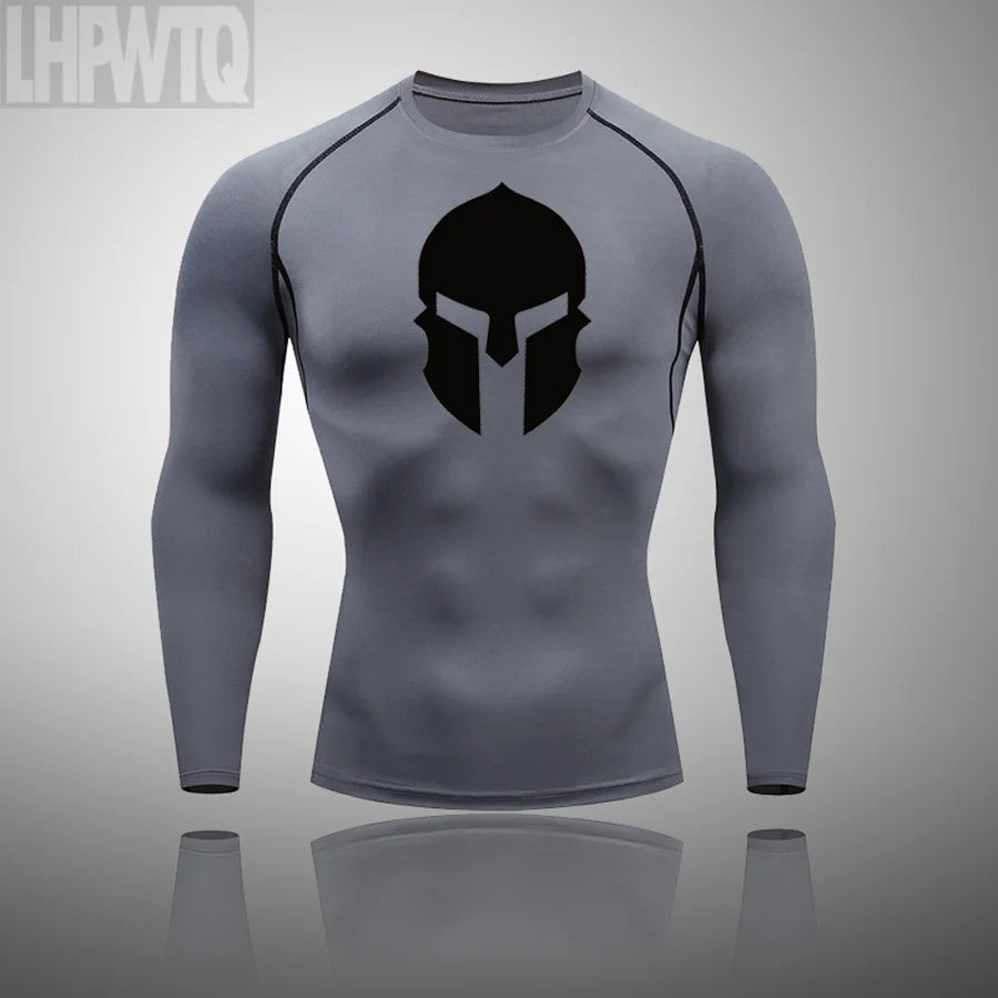 Spartan 3 Piece Gym Set - Compression Rash Guard - Dry Fit Legging - Workout Shorts