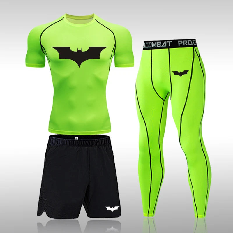 Bat Set 3 Piece Compression Rashgard - Short or Long Sleeve Quick Dry - Workout Shorts - Compression Pants