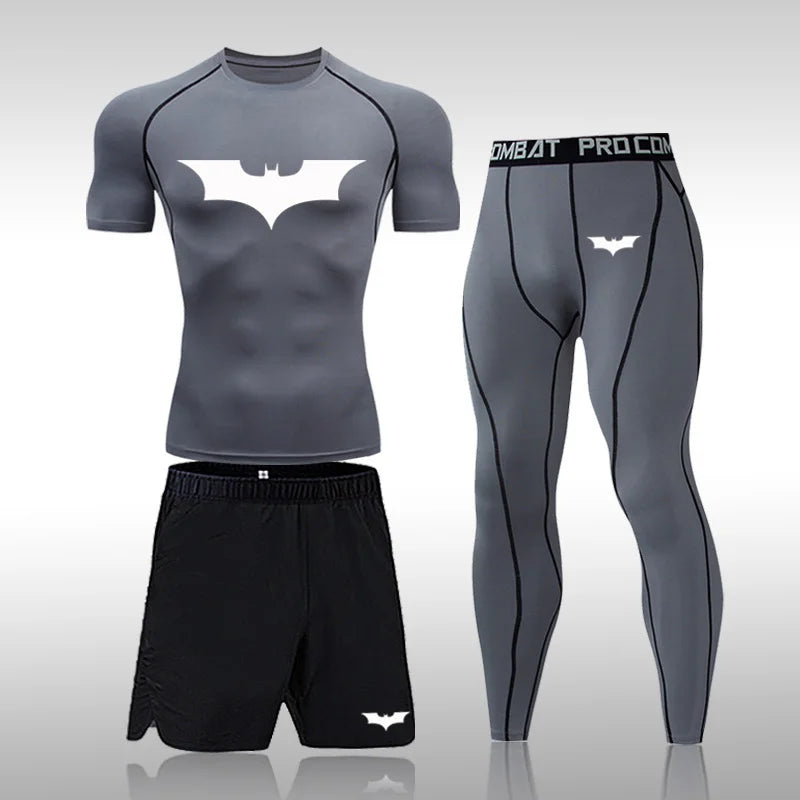 Bat Set 3 Piece Compression Rashgard - Short or Long Sleeve Quick Dry - Workout Shorts - Compression Pants