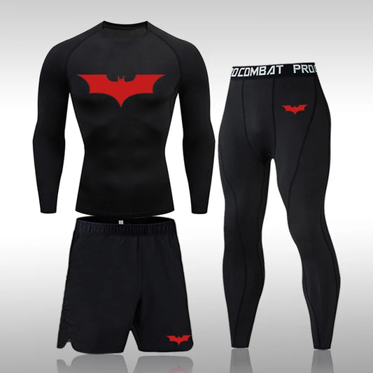 Bat Set 3 Piece Compression Rashgard - Short or Long Sleeve Quick Dry - Workout Shorts - Compression Pants