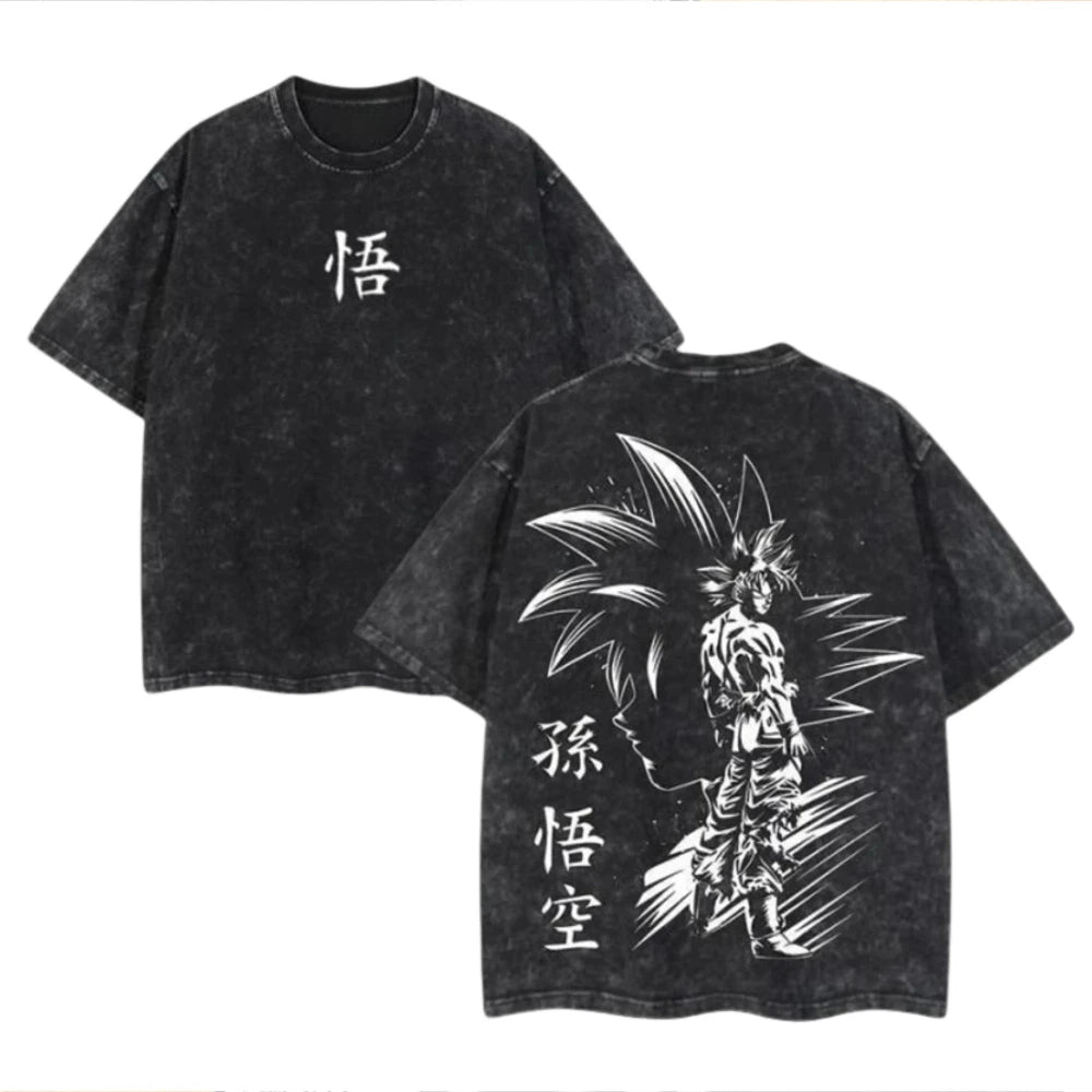 Dragon Vintage Anime Stone Washed T-Shirt Retro Distressed Loose Short Sleeve