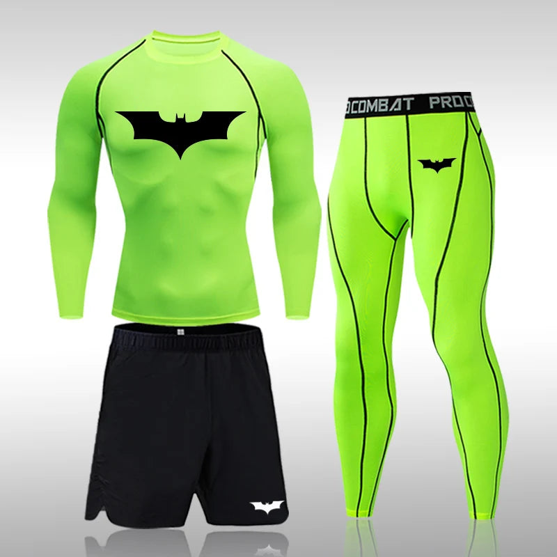 Bat Set 3 Piece Compression Rashgard - Short or Long Sleeve Quick Dry - Workout Shorts - Compression Pants