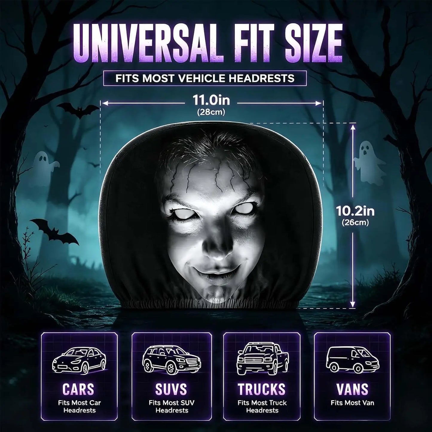 Halloween Ghost Face Car Headrest Covers - 4 pieces