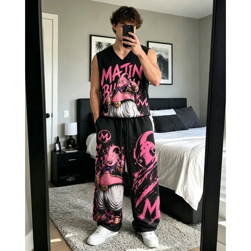 Dragon Z Sleeveless Tank Top Wide Leg Pants 2 Piece Casual Streetwear