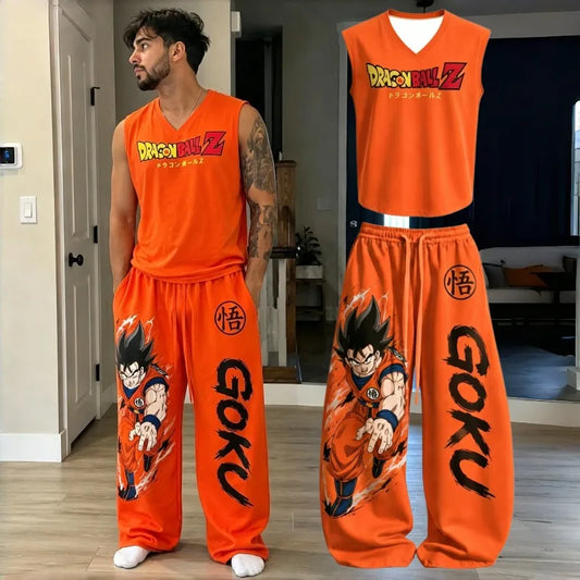 Dragon Z Sleeveless Tank Top Wide Leg Pants 2 Piece Casual Streetwear