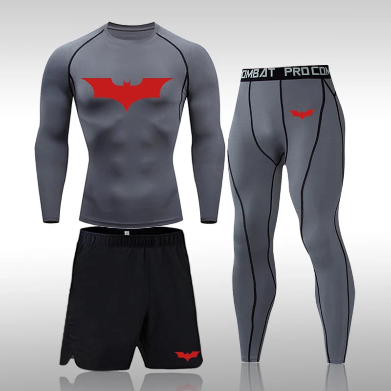 Bat Set 3 Piece Compression Rashgard - Short or Long Sleeve Quick Dry - Workout Shorts - Compression Pants