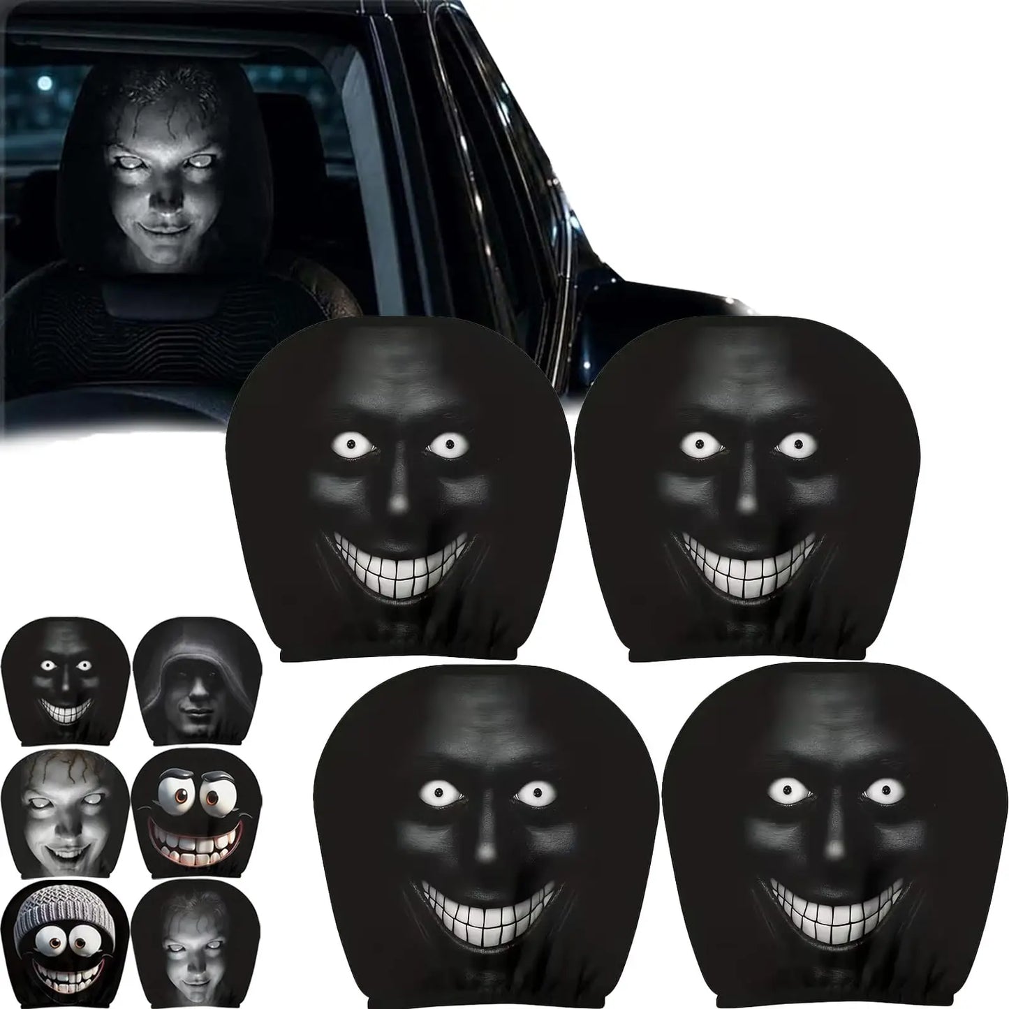 Halloween Ghost Face Car Headrest Covers - 4 pieces