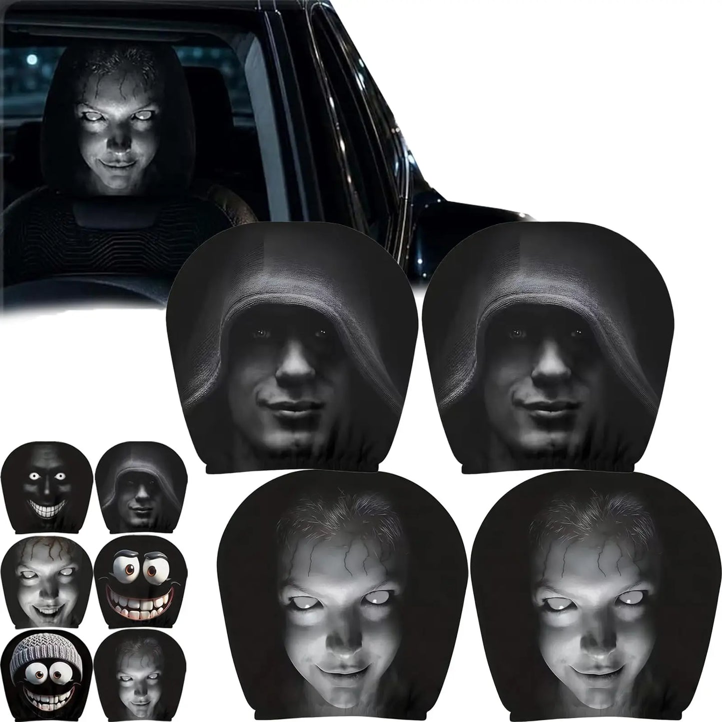 Halloween Ghost Face Car Headrest Covers - 4 pieces