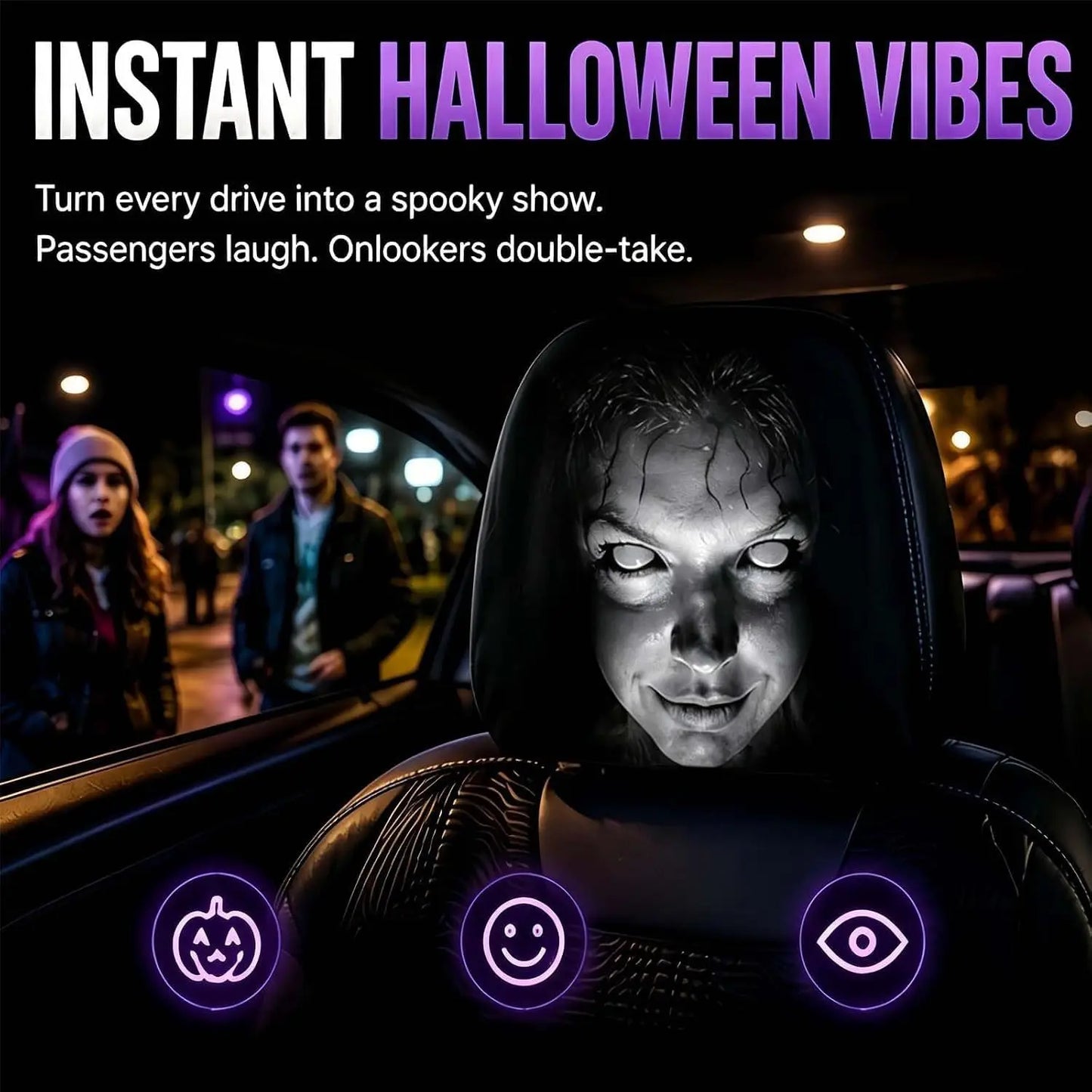 Halloween Ghost Face Car Headrest Covers - 4 pieces