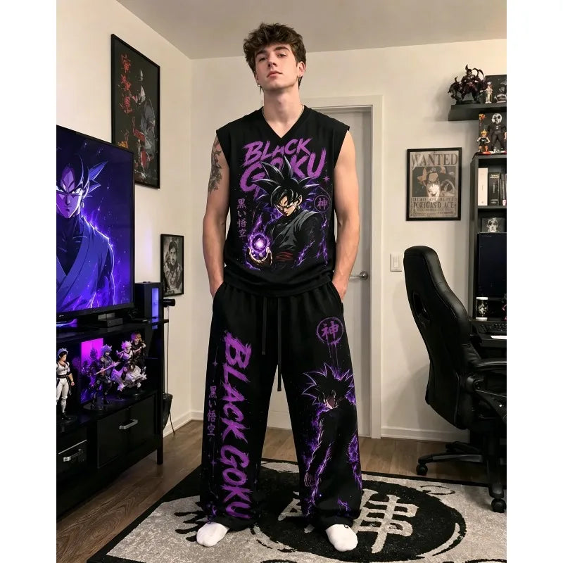 Dragon Z Sleeveless Tank Top Wide Leg Pants 2 Piece Casual Streetwear