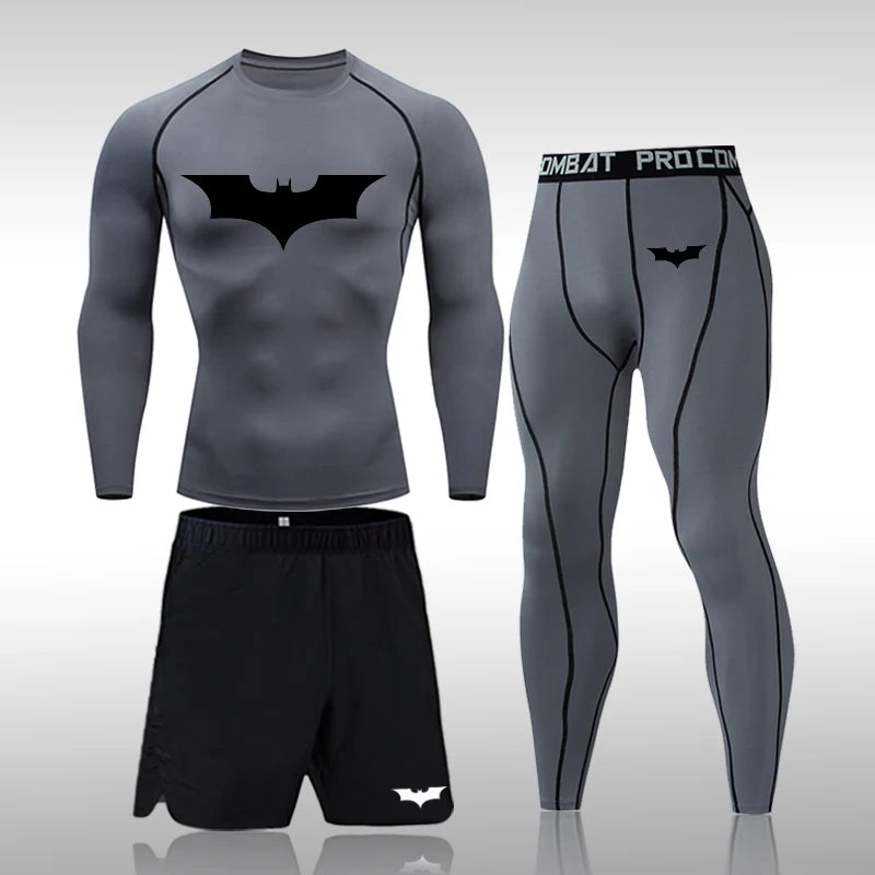 Bat Set 3 Piece Compression Rashgard - Short or Long Sleeve Quick Dry - Workout Shorts - Compression Pants