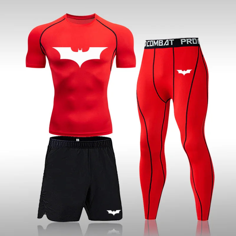 Bat Set 3 Piece Compression Rashgard - Short or Long Sleeve Quick Dry - Workout Shorts - Compression Pants