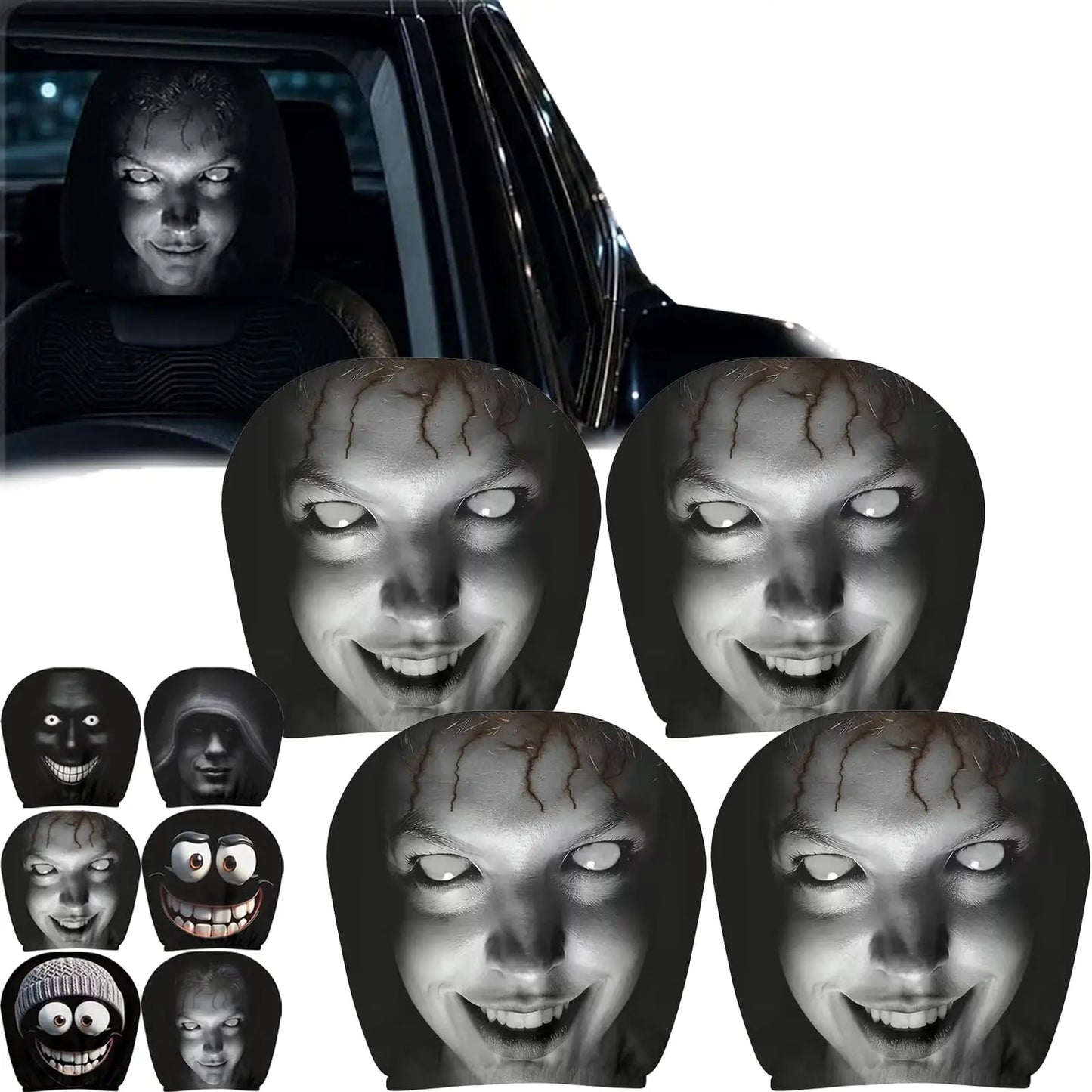 Halloween Ghost Face Car Headrest Covers - 4 pieces