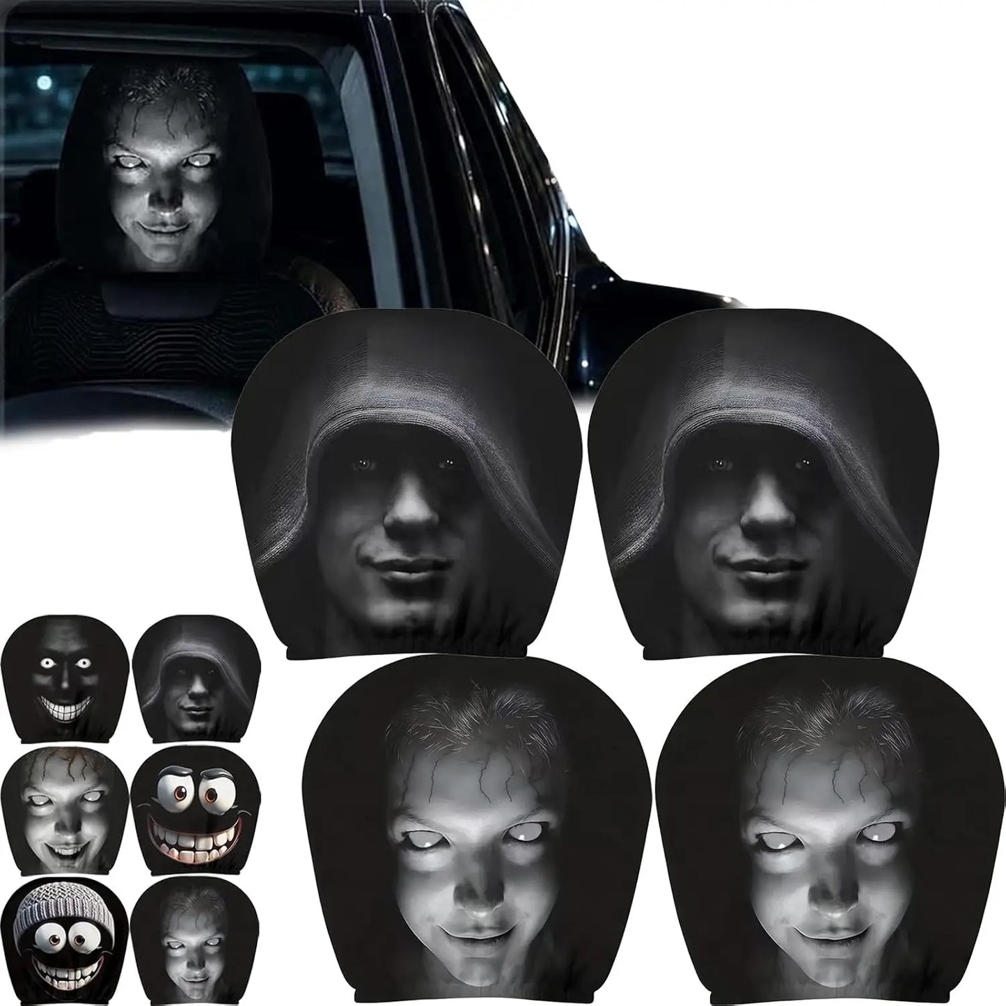 Halloween Ghost Face Car Headrest Covers - 4 pieces