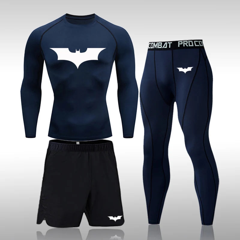 Bat Set 3 Piece Compression Rashgard - Short or Long Sleeve Quick Dry - Workout Shorts - Compression Pants