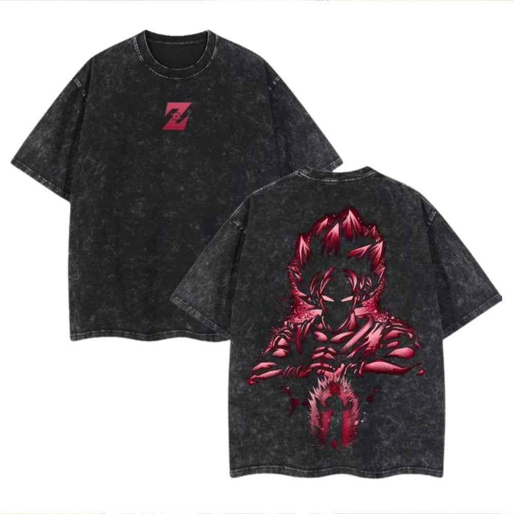 Dragon Vintage Anime Stone Washed T-Shirt Retro Distressed Loose Short Sleeve